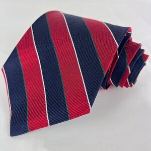 Savile Row 100% Silk Repp Necktie Made in USA Red Navy Striped Men's Tie